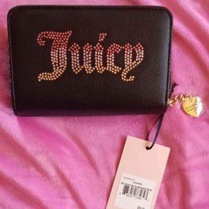 Juicy Couture Black Multi compartment Bifold Faux Leather Rhinestone Wallet